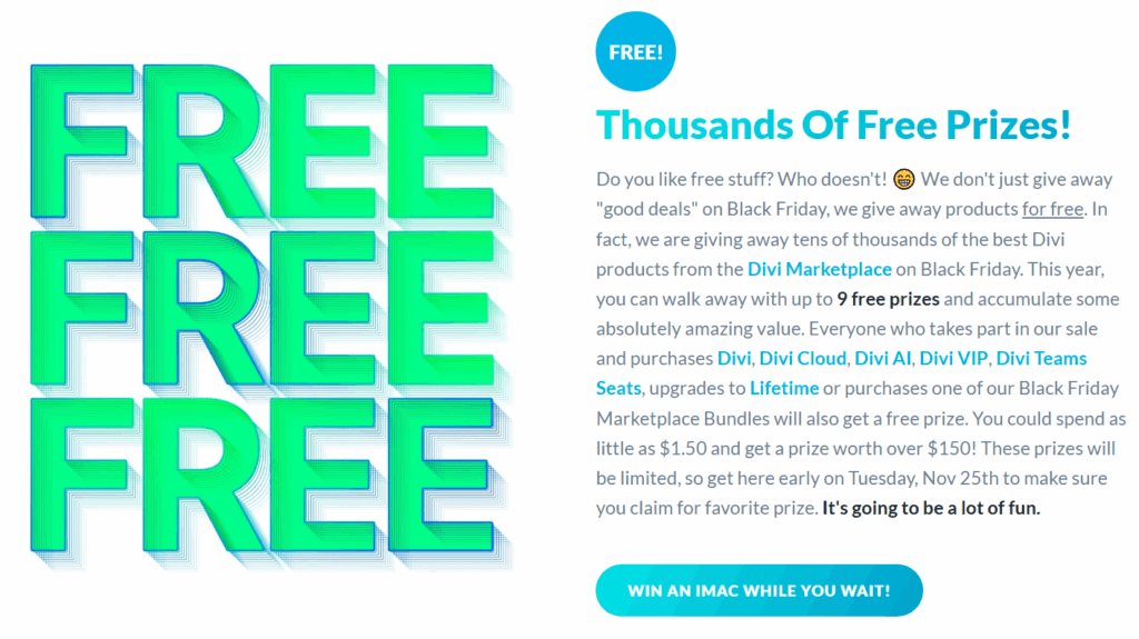 Divi black friday free prizes