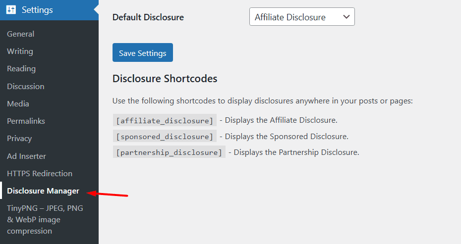 Show affiliate disclosure plugin installation step 1