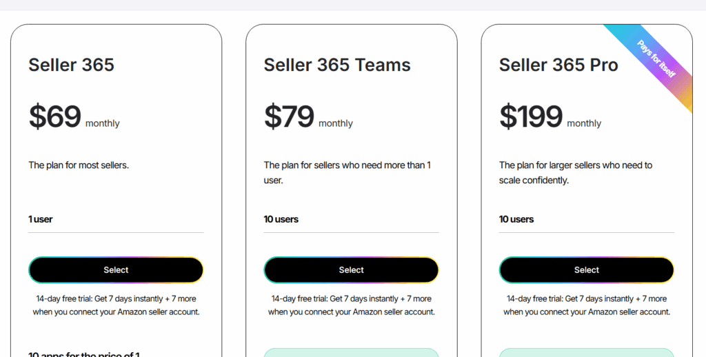 Seller 365 plans pricing