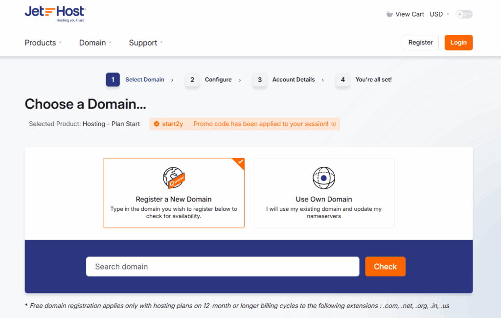 Jethost Domain Registering Page Jethost domain registering page