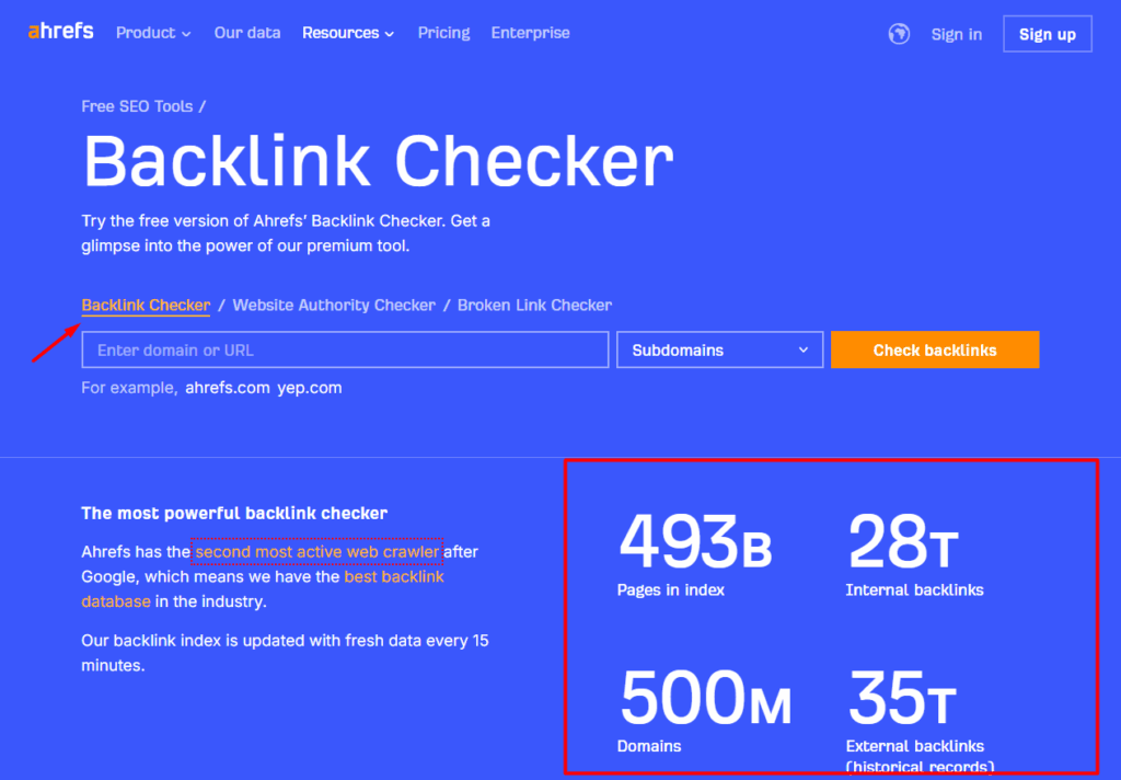 Ahrefs backlinks checker