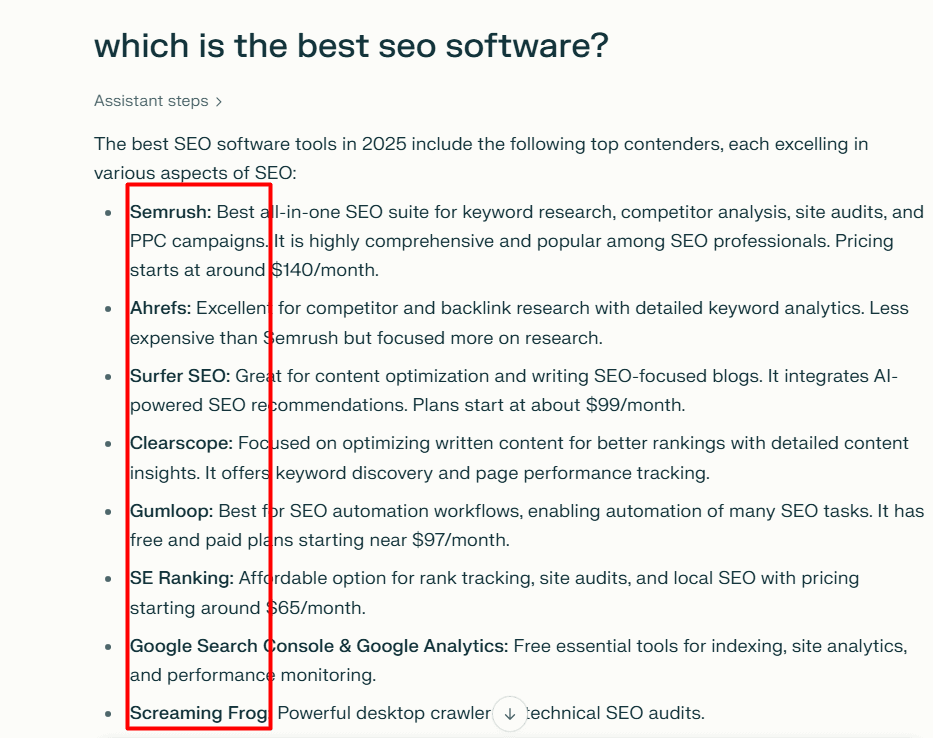 Perplexity brand mentioning output