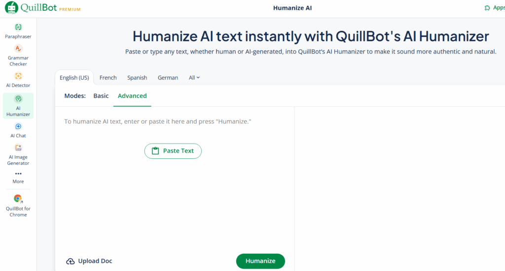 Quillbot Humanizer Interface Quillbot humanizer interface