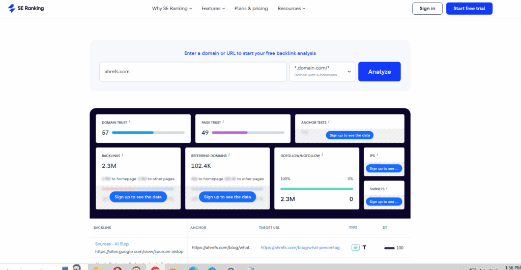 Se ranking backlink checker interface