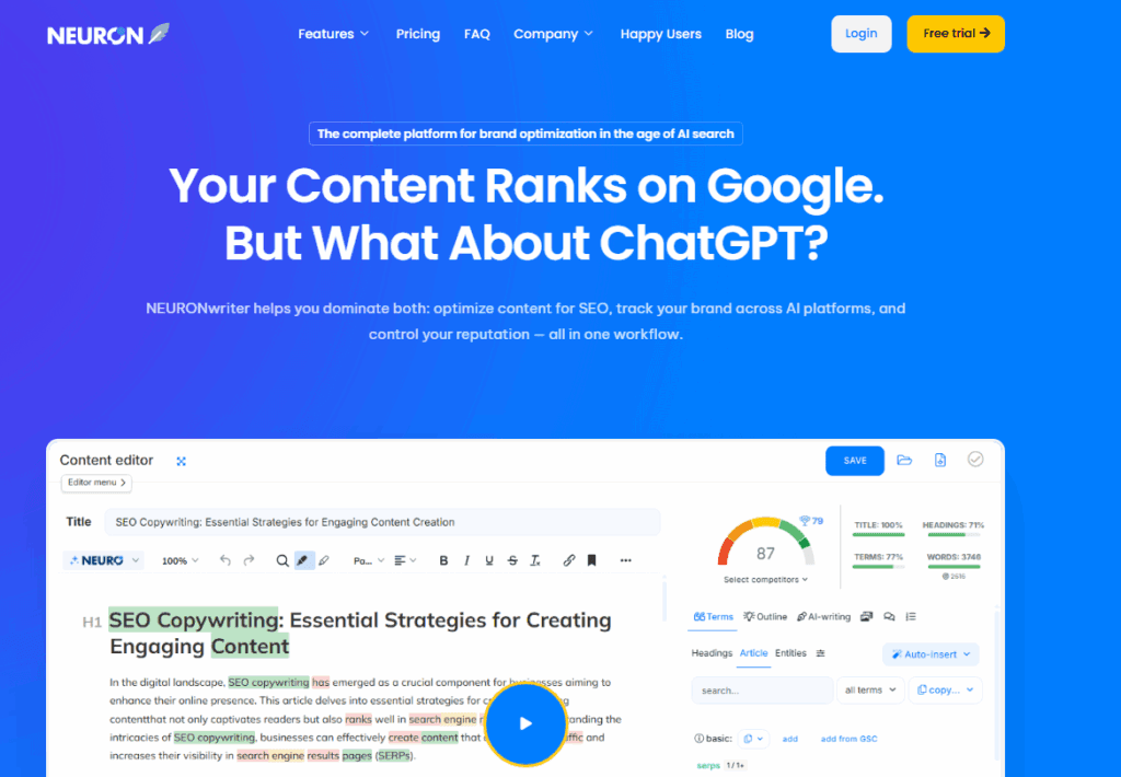 Neuronwriter Homepage — Scalenut Alternative Neuronwriter homepage — scalenut alternative