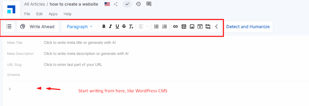 Scalenut Conten Writing Interface Scalenut conten writing interface