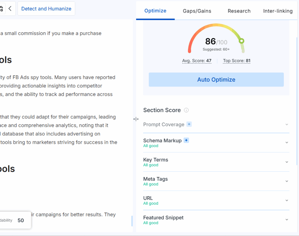 Scalenut On Page Score Scalenut on page score
