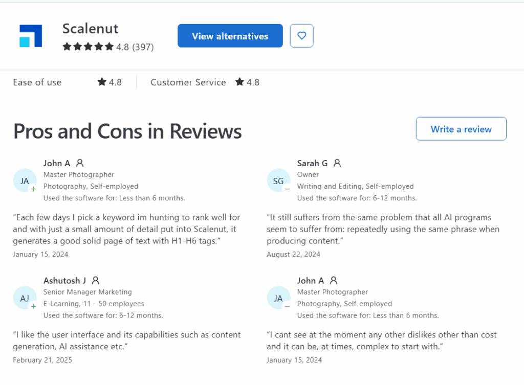 Scalenut Review From Capterra Users Scalenut review from capterra users
