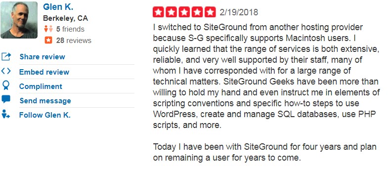 Glen's opinion about using siteground
