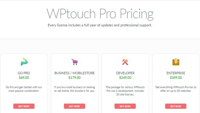 Wptouch pro pricing