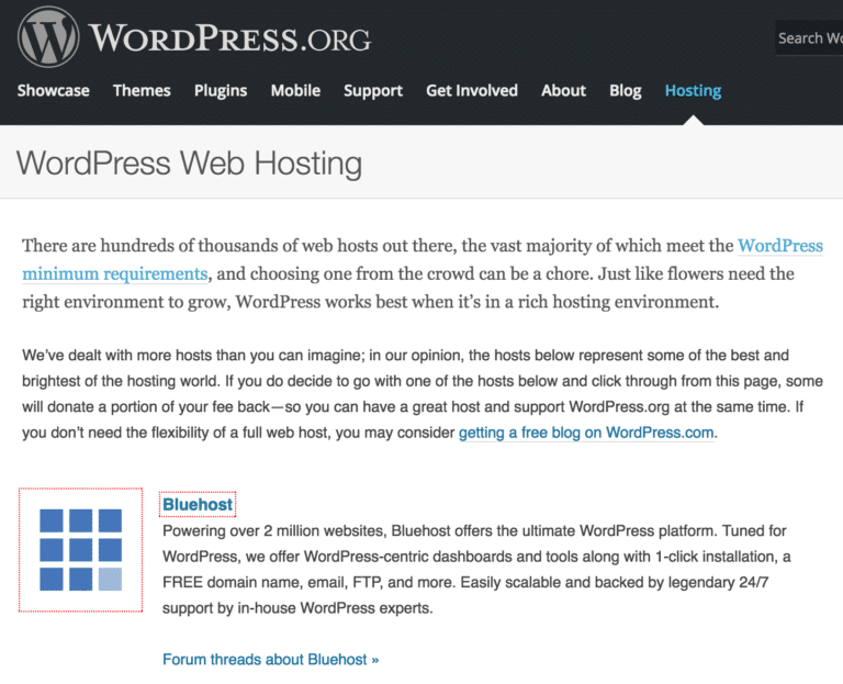 Bluehost wordpress recommended web host