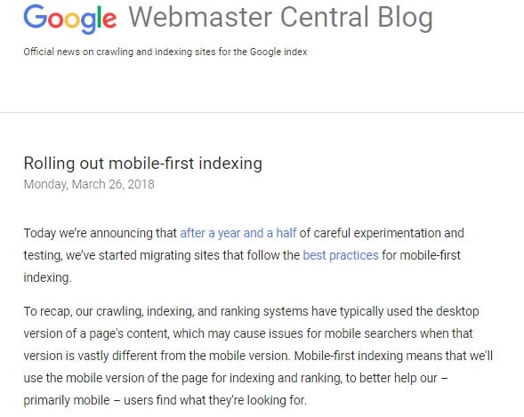 Google Mobile First Indexing Google mobile first indexing