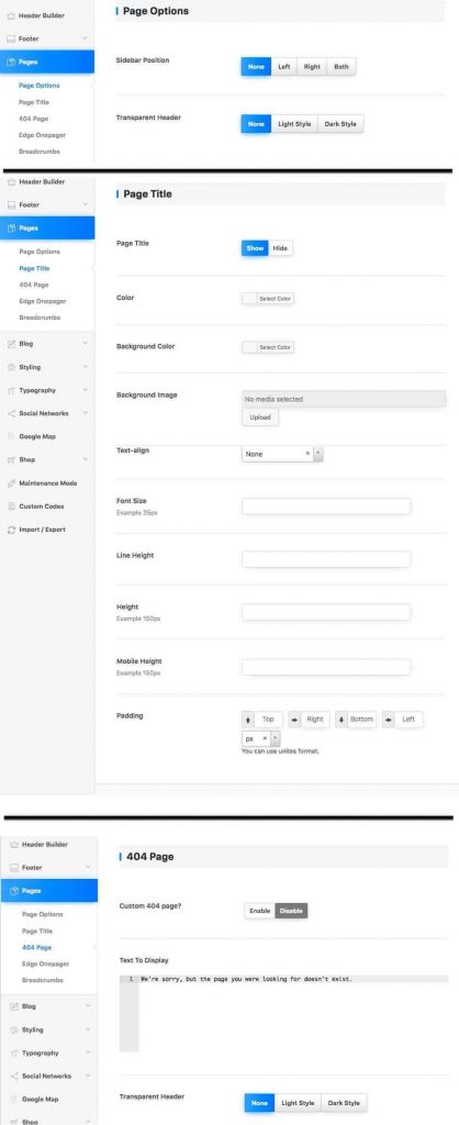 Pages Settings Pages settings