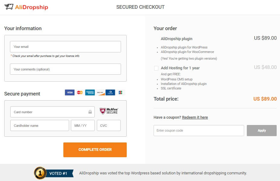 Checkout page alidropship