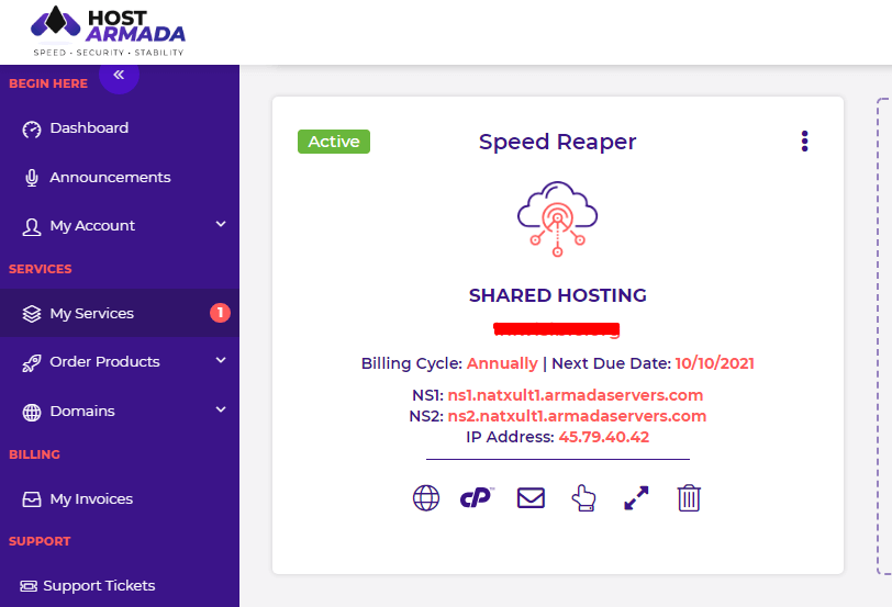 My shared hosting plan detail