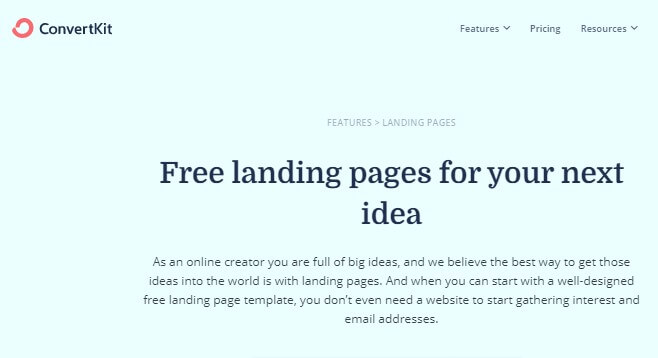 Convertkit free landing page software