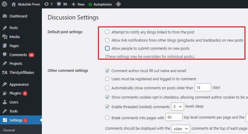 To disable comments on future posts