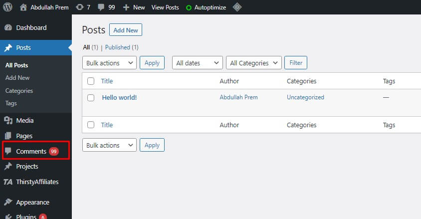 Delete comments on all published posts