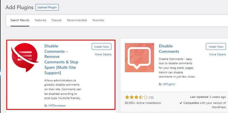 Disable comments wordpress plugin