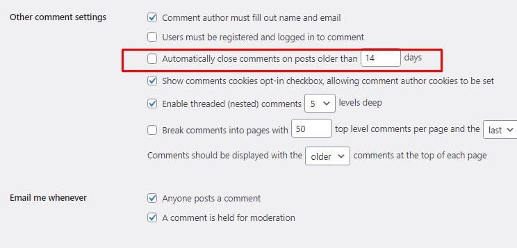 Disable wordpress comments after x days