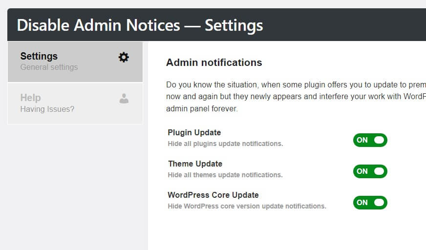 Disable admin settings