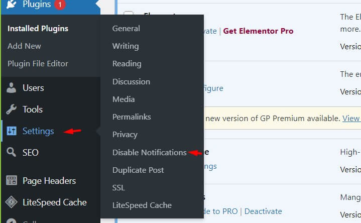 Settings - disable notifications