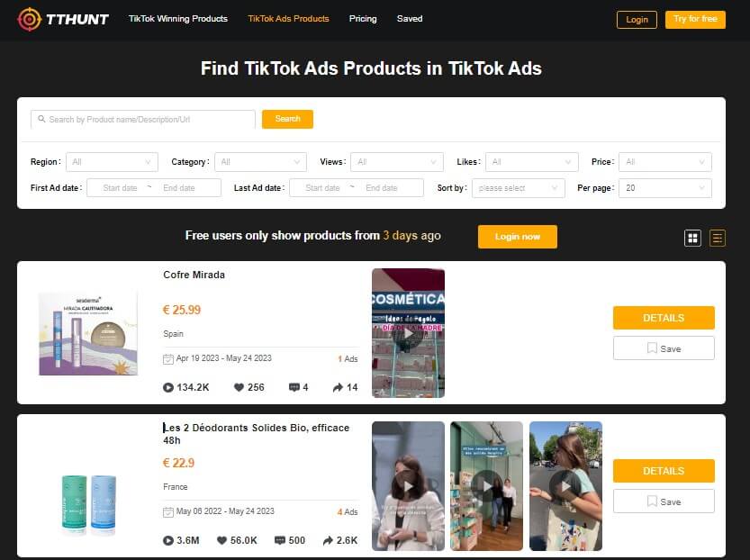 Tthunt ad spy tool for tik tok