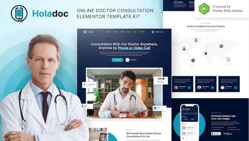Holadoc – online doctor consultation elementor template kit