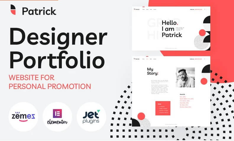 Patrick - designer portfolio website for personal promotion wordpress theme