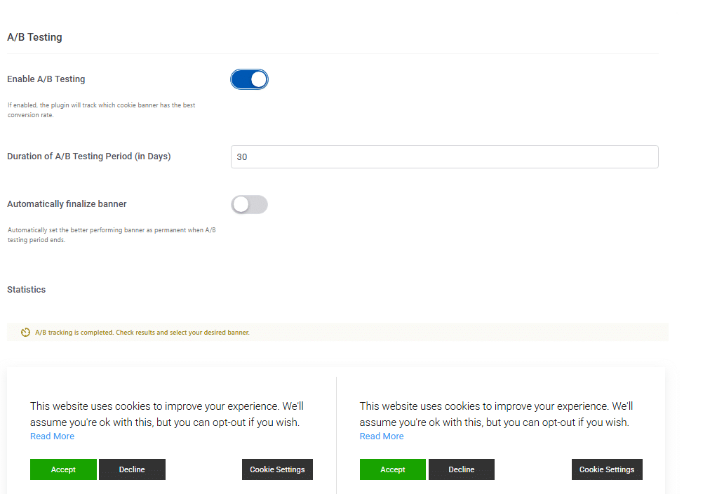 A/b testing settings