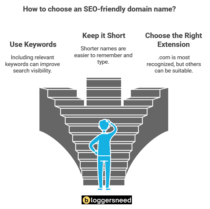 Diagram showing tips to choose seo friendly domain name