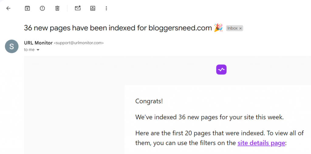 Index Report By Email Alert Index report by email alert