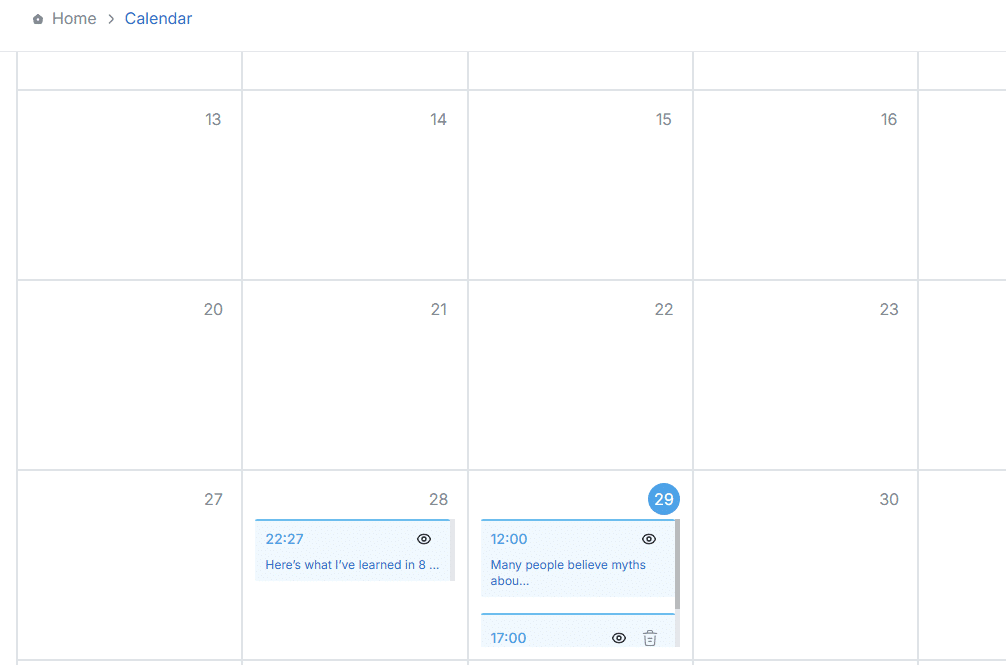 Calendar: see scheduled posts