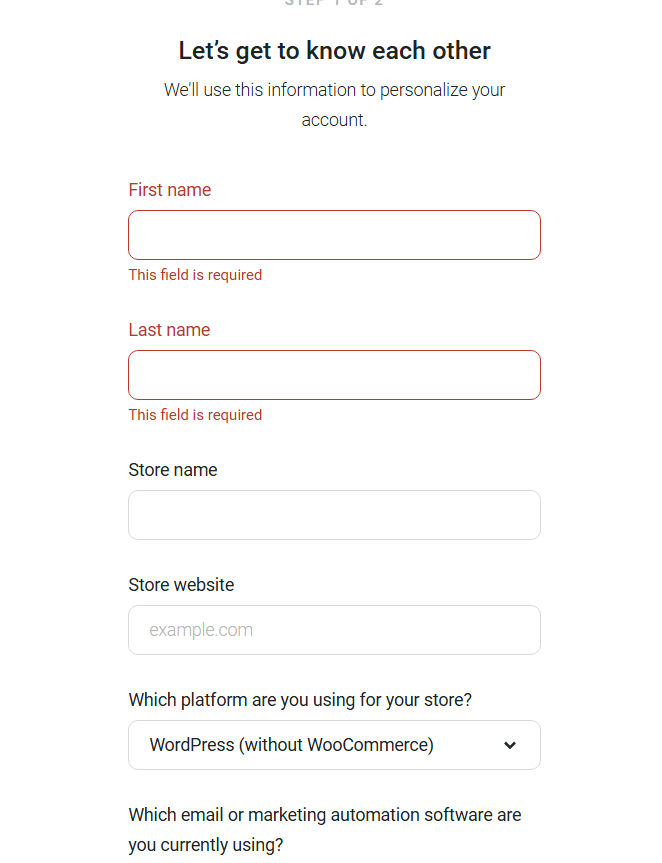 Page to enter details