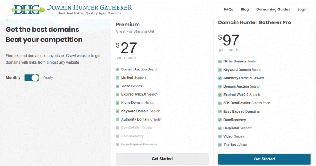 Domain hunter gatherer plan pricing