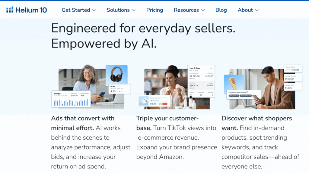 Helium 10 Homepage Interface Helium 10 homepage interface