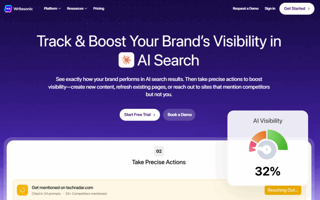 Writesonic homepage screenshot — alternative to scalenut
